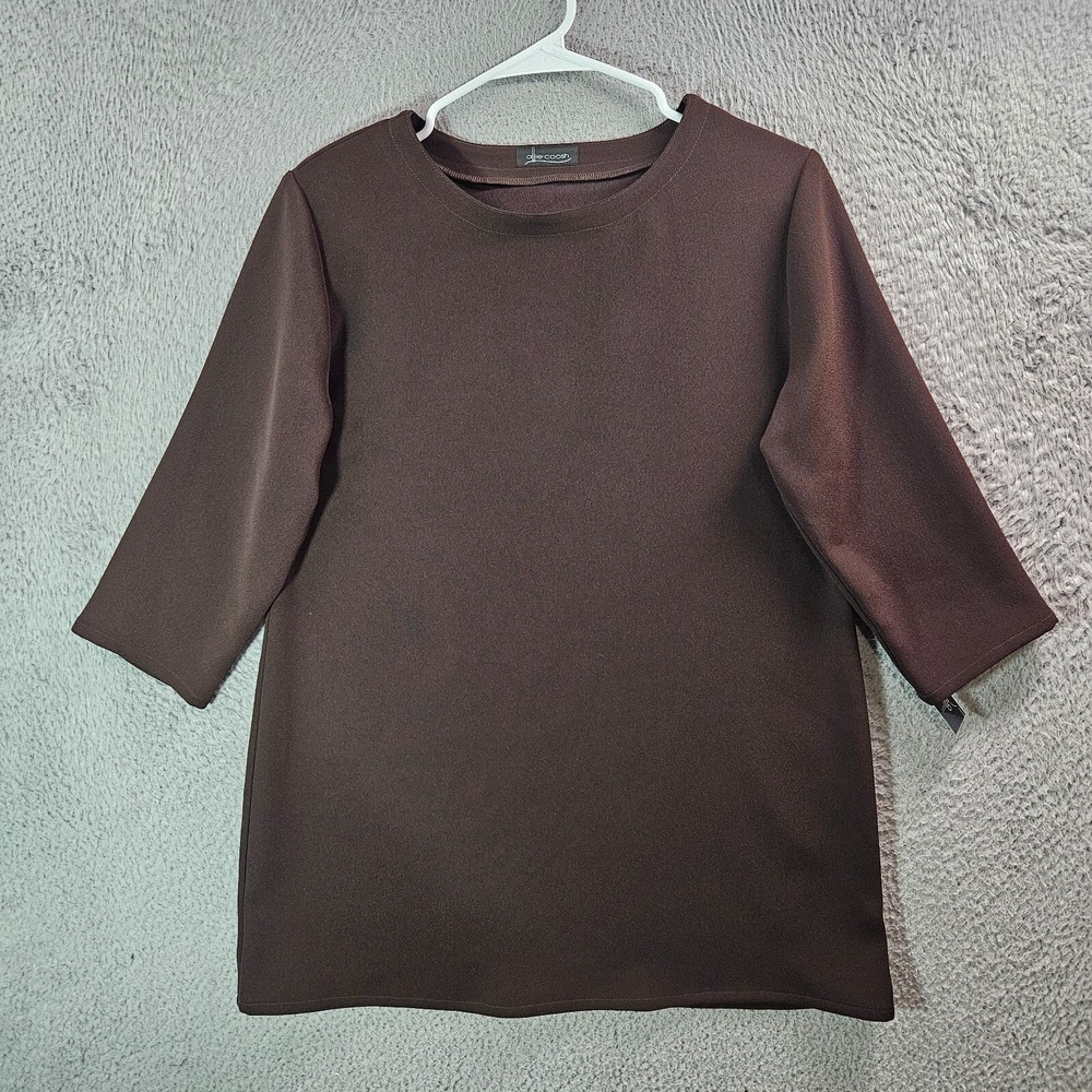 NEW Allie‎ Coosh Tunic Top Blouse Women Small 3/4 Sleeve Chocolate Brown Work